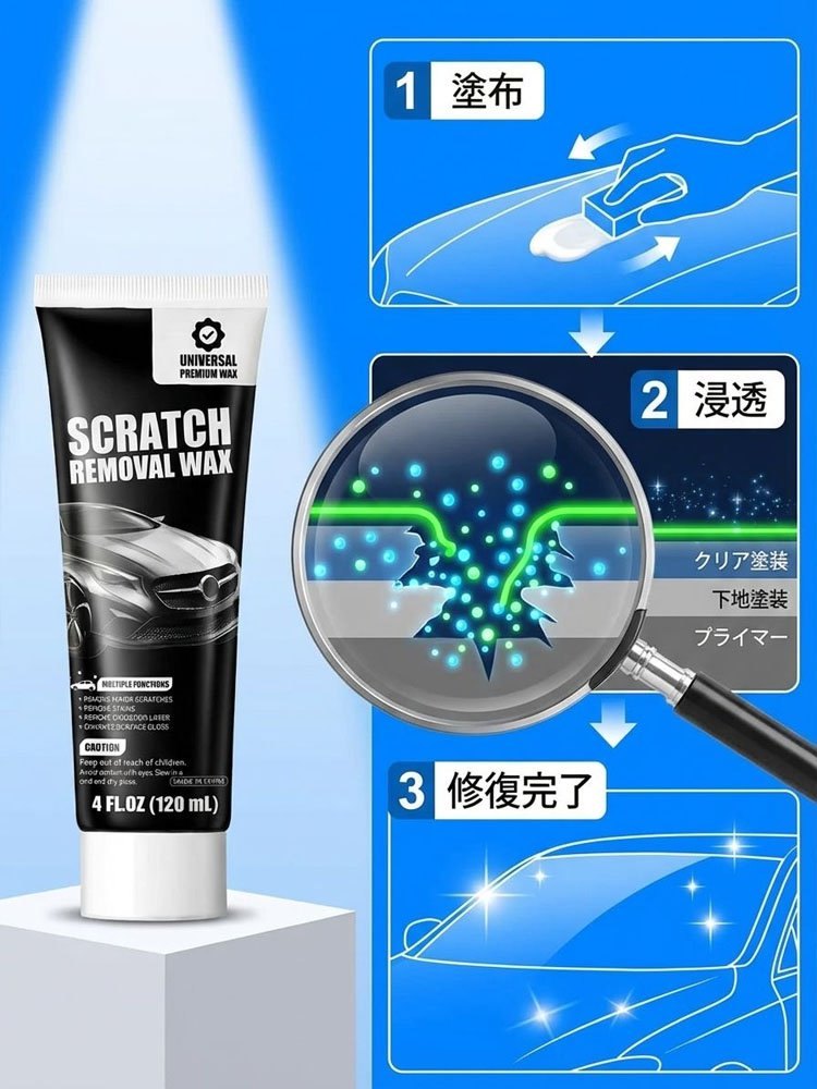 ScratchFix™ 車キズ補修剤｜ナノ融合技術で全車種・全カラー対応（本体120g＋スポンジ＆タオル付き）